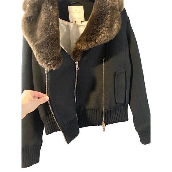 kate spade trina fur collar wool jacket 4 double zipper brown black $698 - Picture 3 of 13
